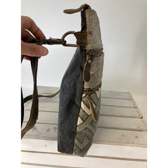 MYRA BAG MEDIUM GRAY, IVORY PRINTED CANVAS CROSSBODY BAG - Picture 2 of 16